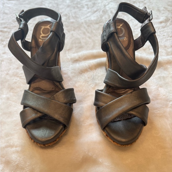 Crocs - YOU by Crocs Size 7 Gray and Cork Wedge Sandals.  4” heel - Picture 1 of 12